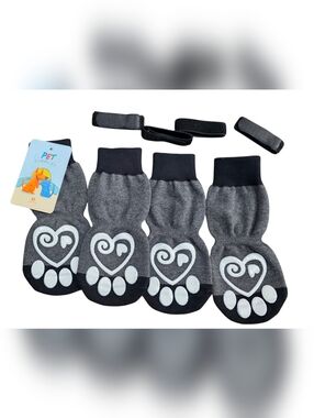 New Gray Non-Slip Dog Socks with Paw Heart Grip - 4 Pack